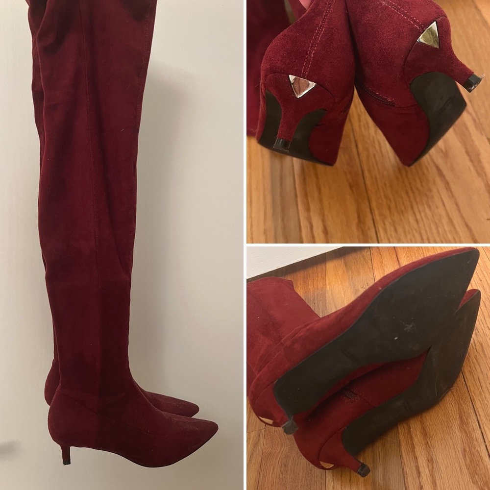 Zara soft over the knee kitten heel merlot boots